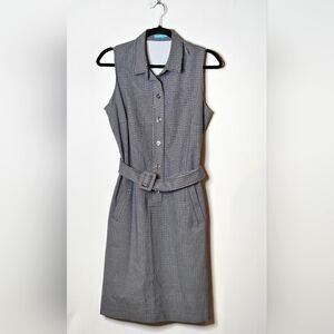 J. McLaughlin Park Ave Sleeveless Fitted Shirt Dress‎ Black/White Dot Womens 8